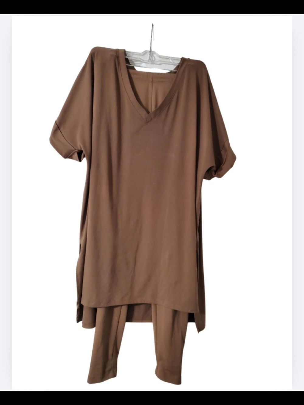 Zenana Outfitters Brown V-Neck Tunic and Leggings Set